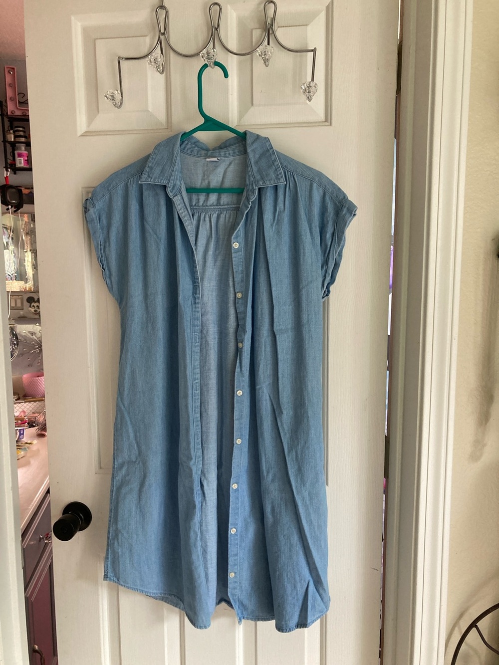 Old Navy Light Blue Denim Midi Shirt Dress